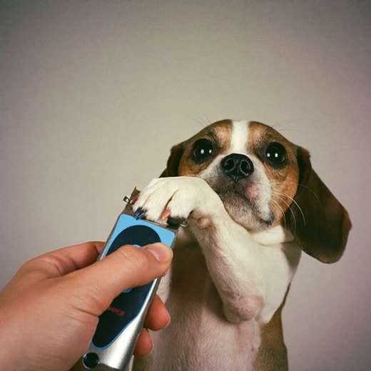 A dog's paw held for a nail trim